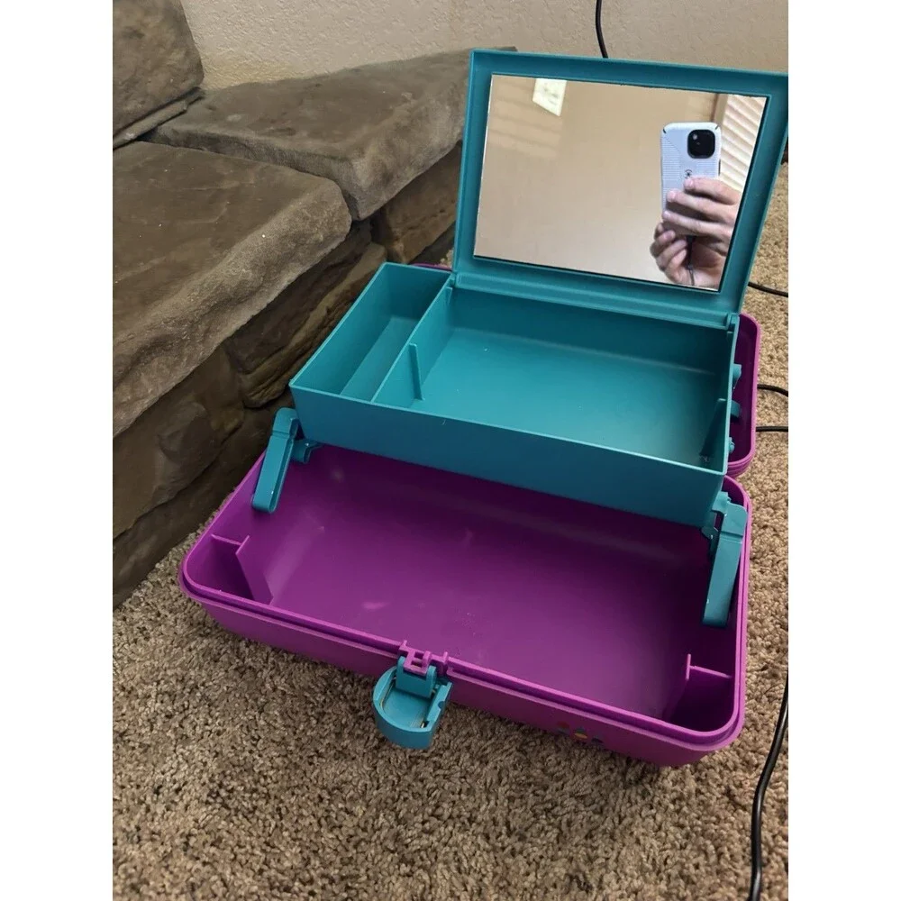 Retro Caboodles Purple Teal Makeup Case-Organizer w/Mirror & Tray Y2k USA Made